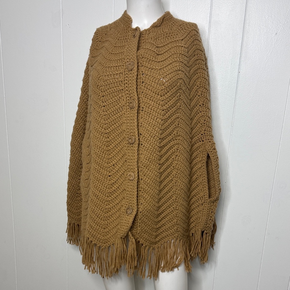 Vintage handmade knit cardigan brown tan approx M